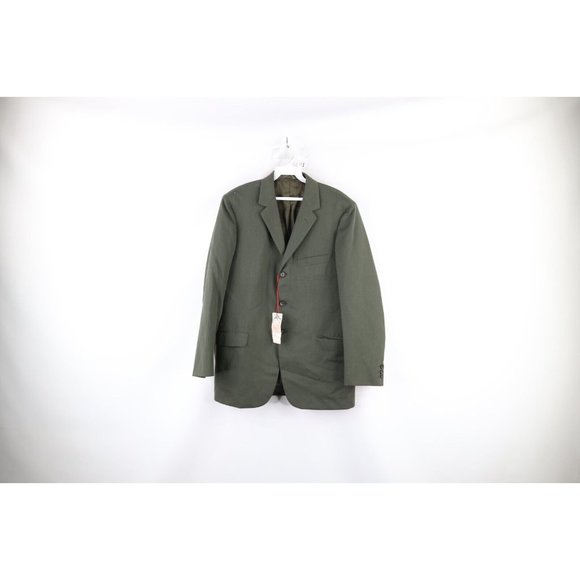 NOS Vintage 50s Rockabilly Mens Size 38R Wool 3 Button Suit Jacket Blazer Green